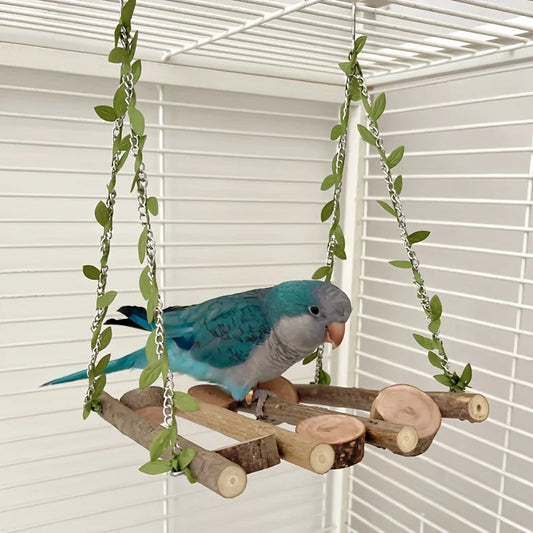 🌿 Natural Wood Branch Bird Swing & Climbing Boardwalk 🦜 | Fun Perch Toy for Parrots | Essential Bird Cage Accessories ✨