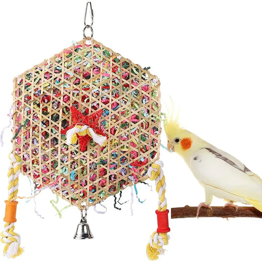 🔥LAST DAY 40% OFF🐦 Colorful Bamboo & Paper Bird Chew Toy 🦜